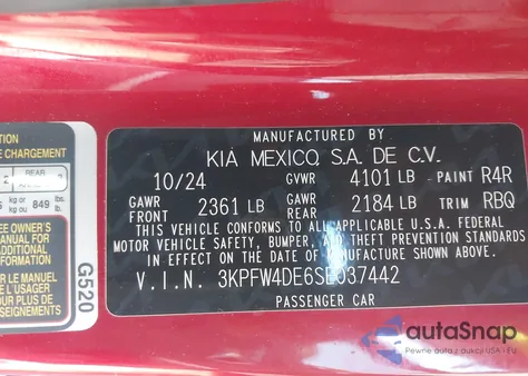 2025 Kia K4 Gt-Line из США, поврежденный, VIN 3KPFW4DE6SE037442